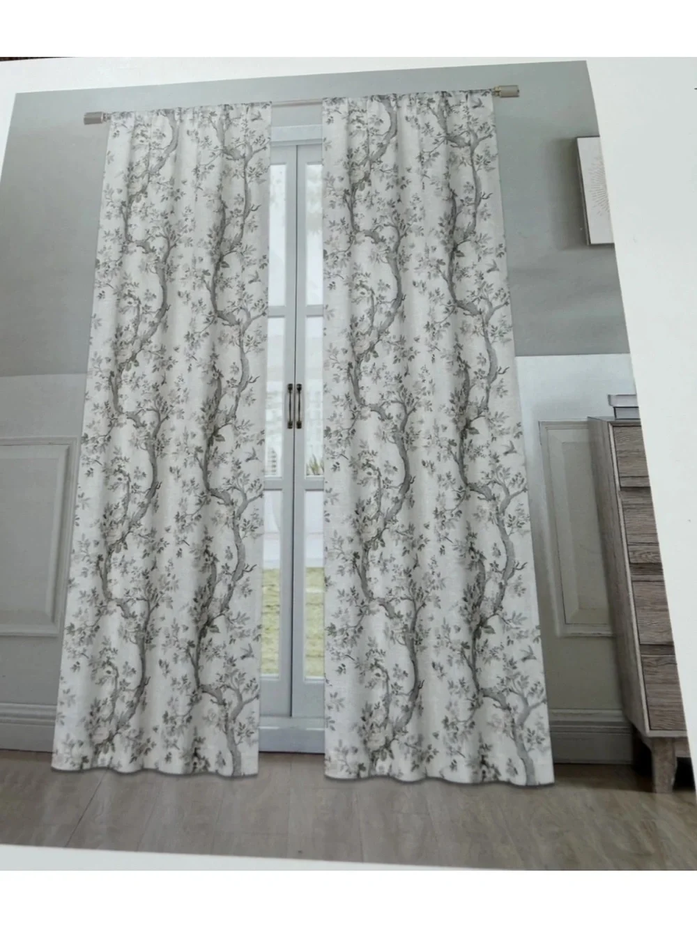 Laura Ashley Cream Botanical Print Pole Top Curtain Panels two 38 x 96 new